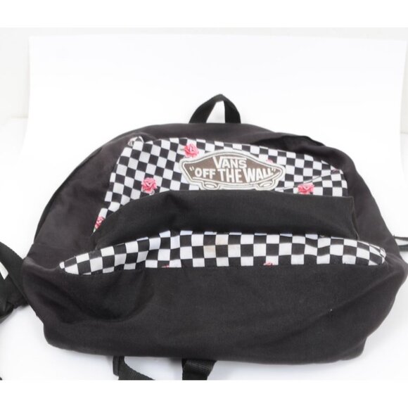Vans Realm Checkerboard Roses Backpack School Bag Skater Surfer Black White - Picture 7 of 8